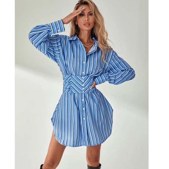 Striped Ruched Corset Shirt Dress 🍸 - Picture 6 of 6